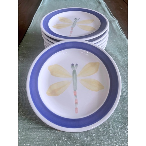 Pfaltzgraff Other - Super Rare Pfaltzgraff Mexico Dragonfly Salad Plates Set of 8 Blue White Vintage